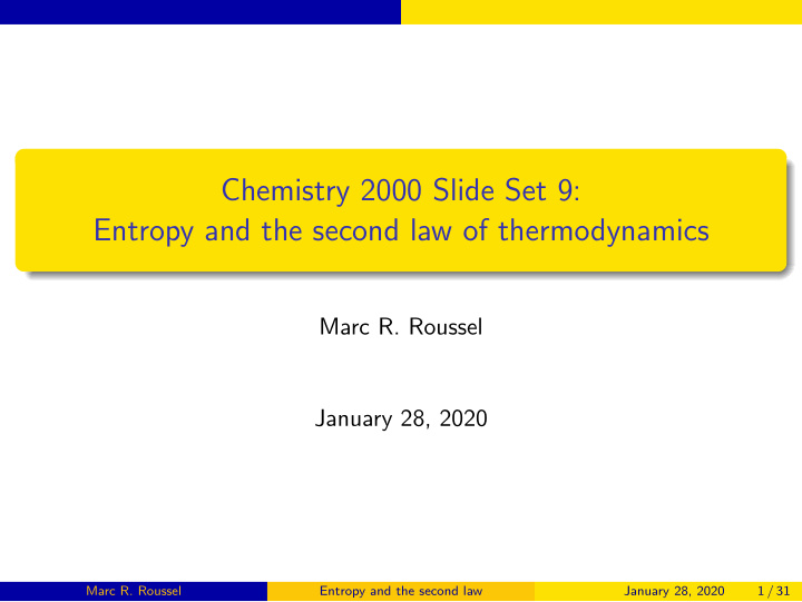 chemistry 2000 slide set 9 entropy and the second law of