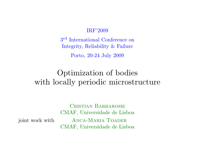 optimization of bodies with locally periodic