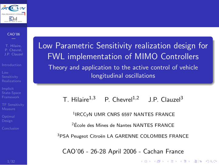 low parametric sensitivity realization design for