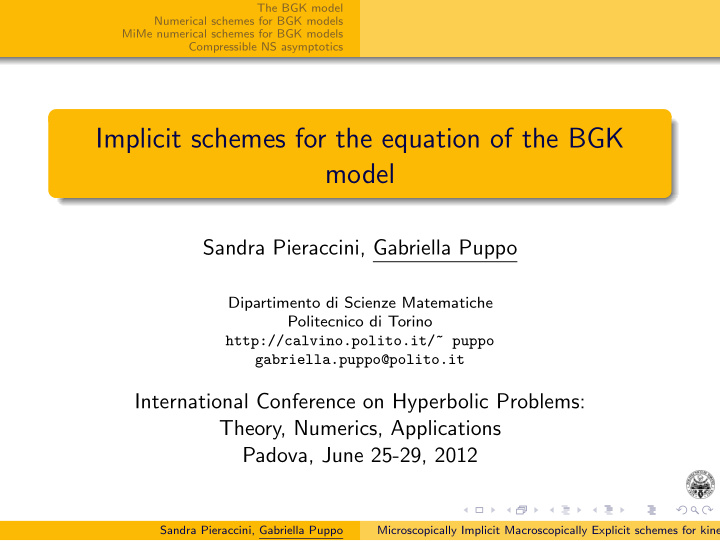 implicit schemes for the equation of the bgk model