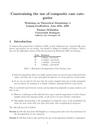 Constraining the use of composite case cate-  gories  Workshop on Theoretical Morphology 4