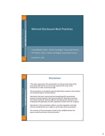 Mineral Disclosure Best Practices  Ontario Securities Commission  Ontario Securities Commission