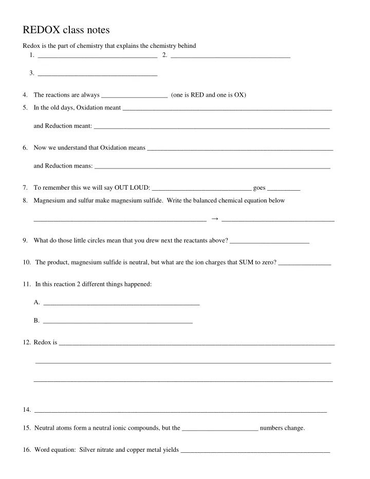 redox class notes