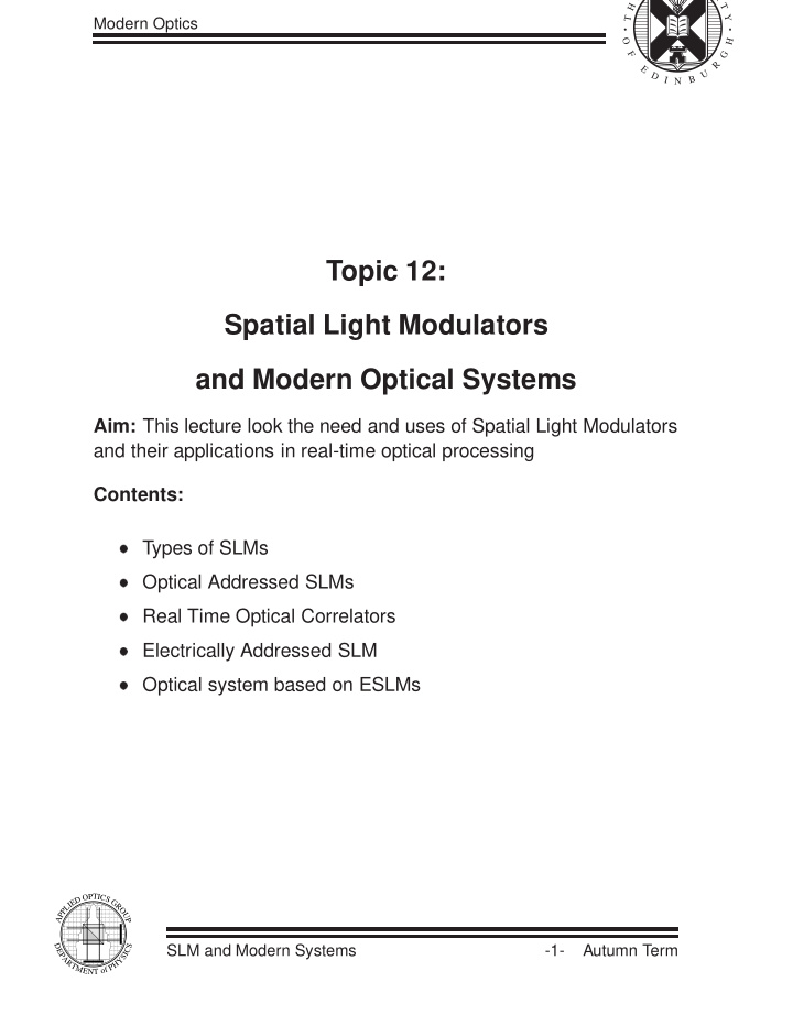 topic 12 spatial light modulators and modern optical