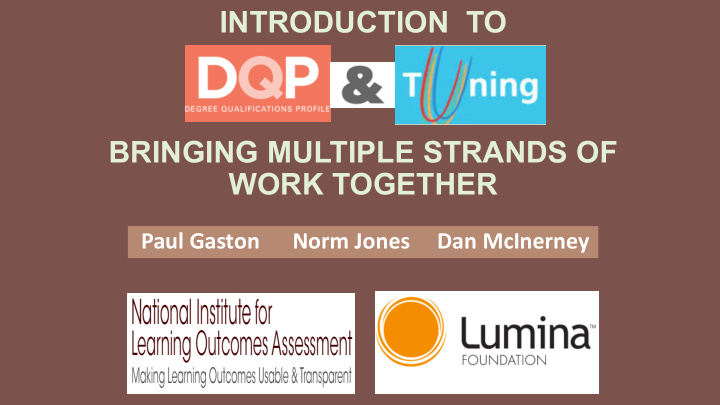 introduction to bringing multiple strands of work together