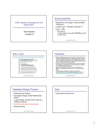 Announcements  Department coin design contest deadline -  IT420: Database Management and