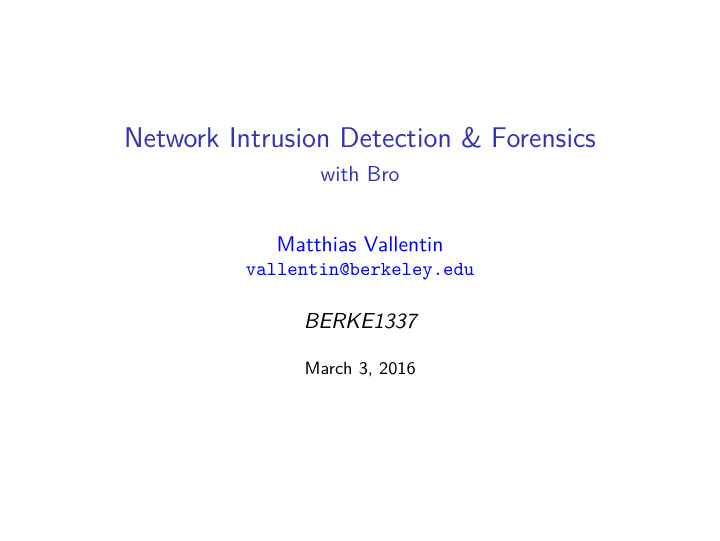 network intrusion detection forensics