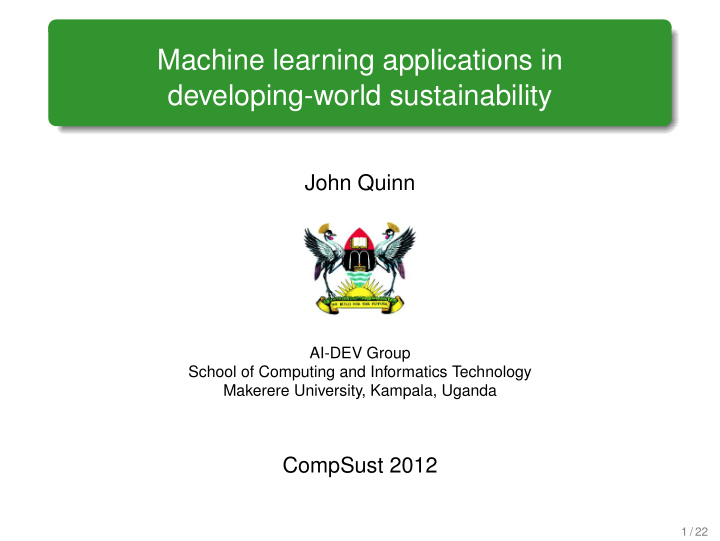 machine learning applications in developing world