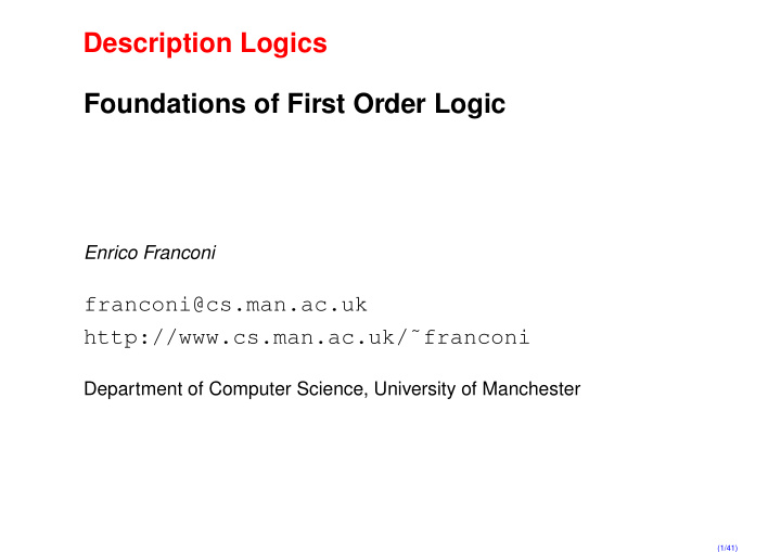 description logics foundations of first order logic