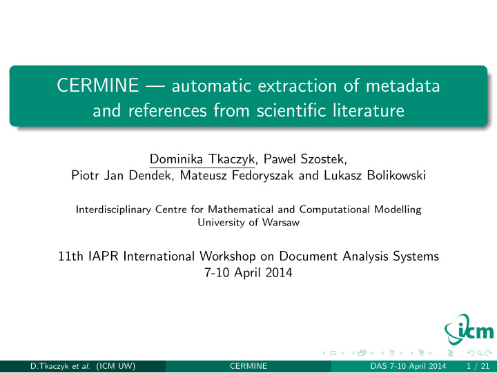 cermine automatic extraction of metadata and references
