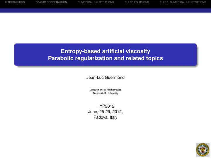 entropy based artificial viscosity parabolic