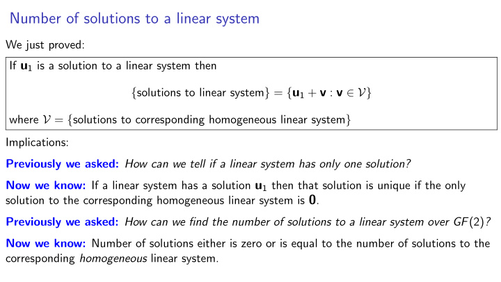 number of solutions to a linear system
