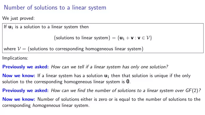 number of solutions to a linear system
