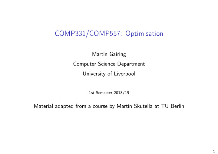 comp331 comp557 optimisation