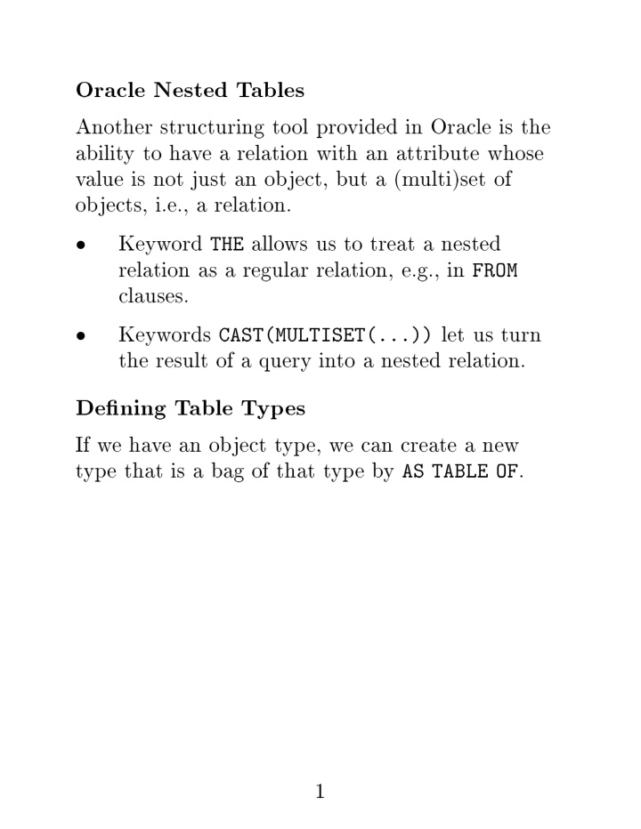 oracle nested t ables another structuring to ol pro vided