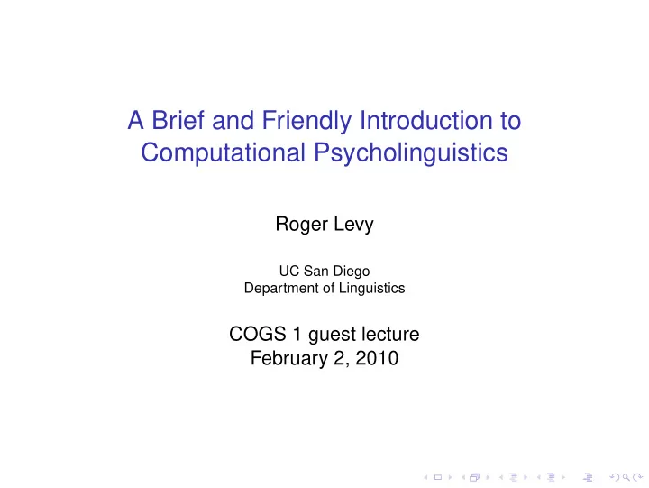 a brief and friendly introduction to computational