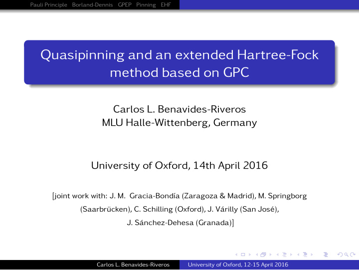 quasipinning and an extended hartree fock method based on