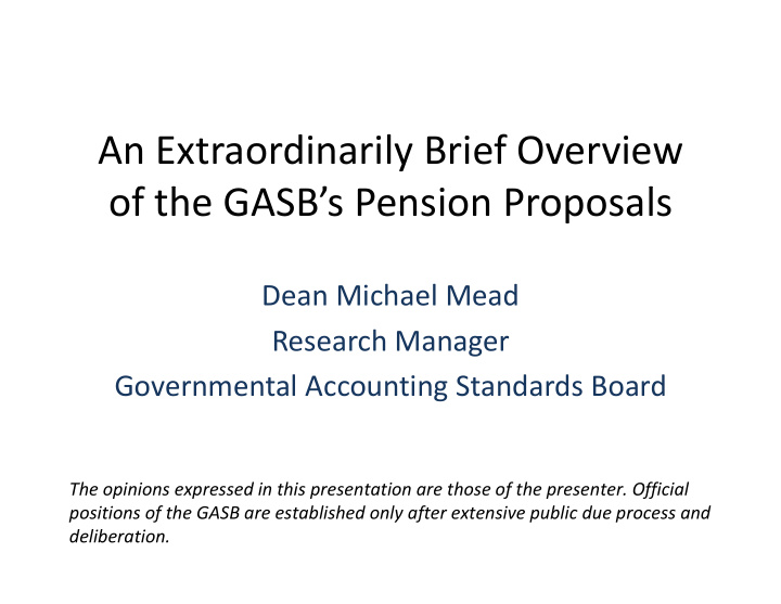 an extraordinarily brief overview of the gasb s pension