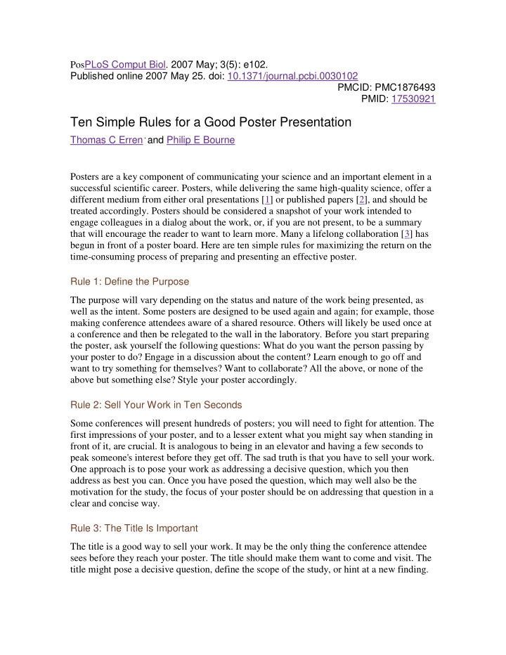 ten simple rules for a good poster presentation