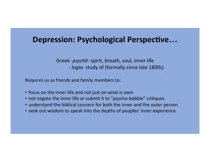 depression psychological perspec2ve