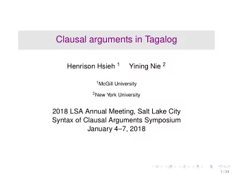 Clausal arguments in Tagalog Henrison Hsieh 1 Yining Nie 2 1 McGill University 2 New York