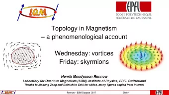 a phenomenological account  Wednesday: vortices  Friday: skyrmions  Henrik Moodysson Rnnow