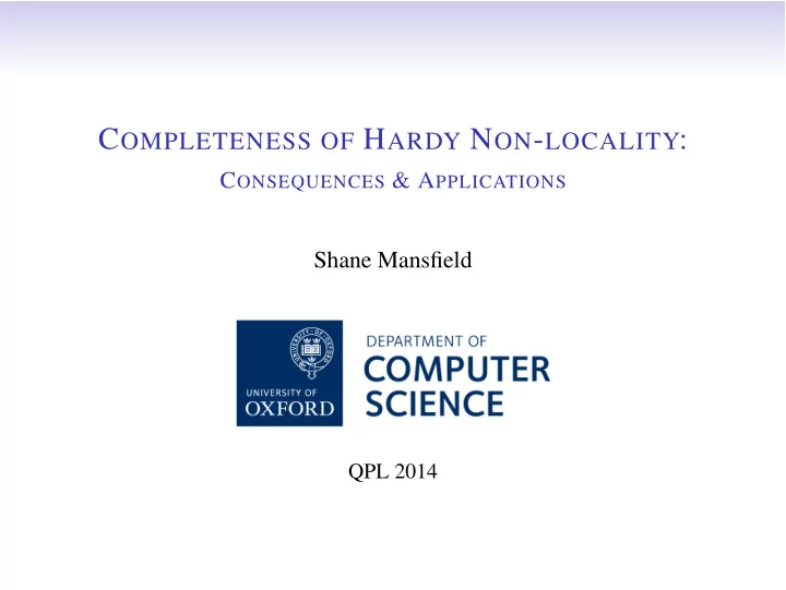 c ompleteness of h ardy n on locality