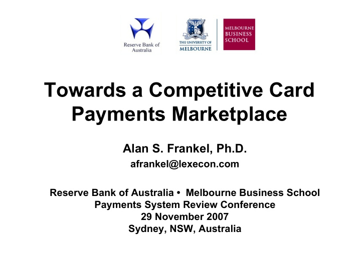 towards a competitive card payments marketplace