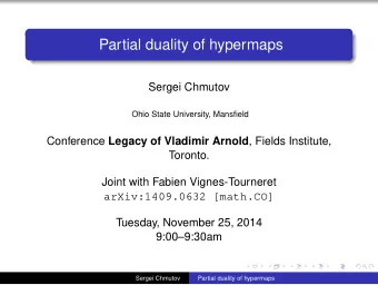 Partial duality of hypermaps  Sergei Chmutov  Ohio State University, Mansfield Conference Legacy of