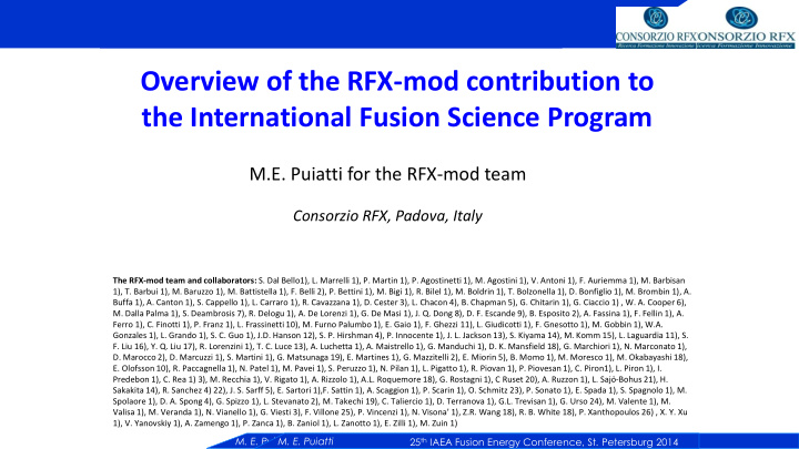 overview of the rfx mod contribution to the international