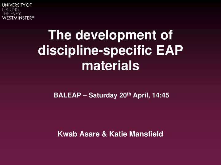 the development of discipline specific eap materials