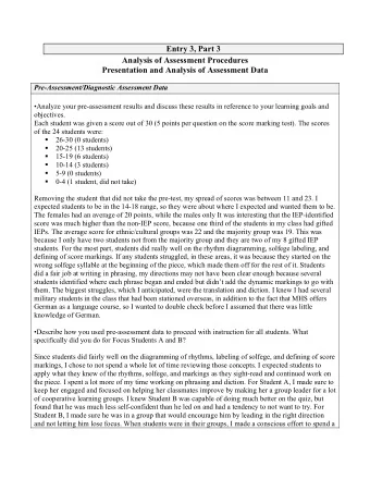 Analysis of Assessment Procedures  Presentation and Analysis of Assessment Data