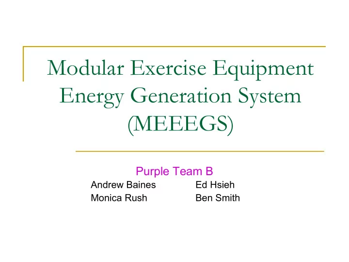 modular exercise equipment energy generation system meeegs