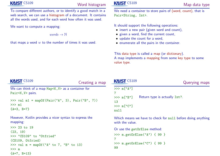 word histogram map data type