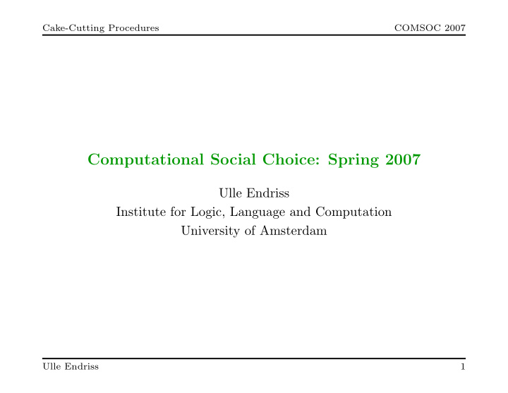 computational social choice spring 2007