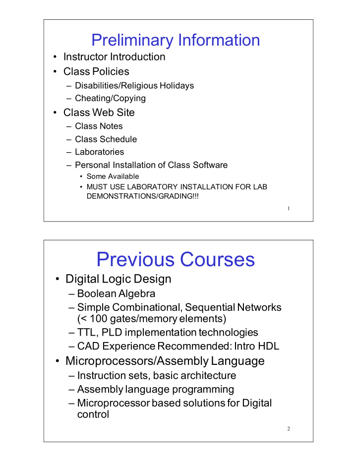 previous courses