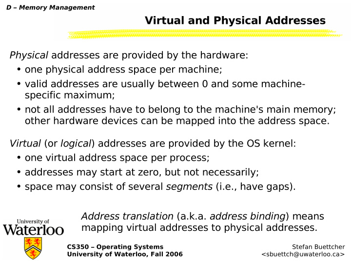 virtual and physical addresses