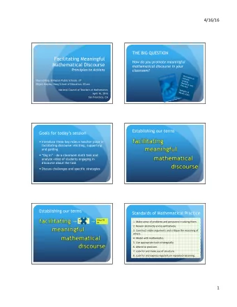 Facilitating Meaningful  How do you promote meaningful  Mathematical Discourse  mathematical