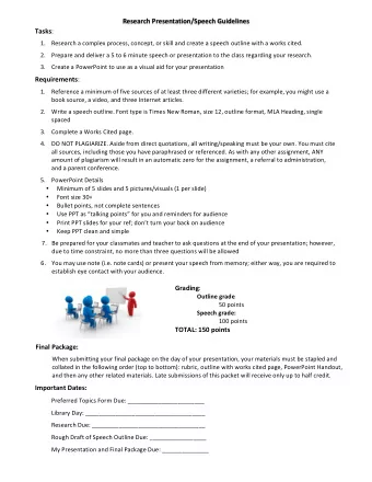 Research  Presentation/Speech  Guidelines   Tasks :       1. Research  a