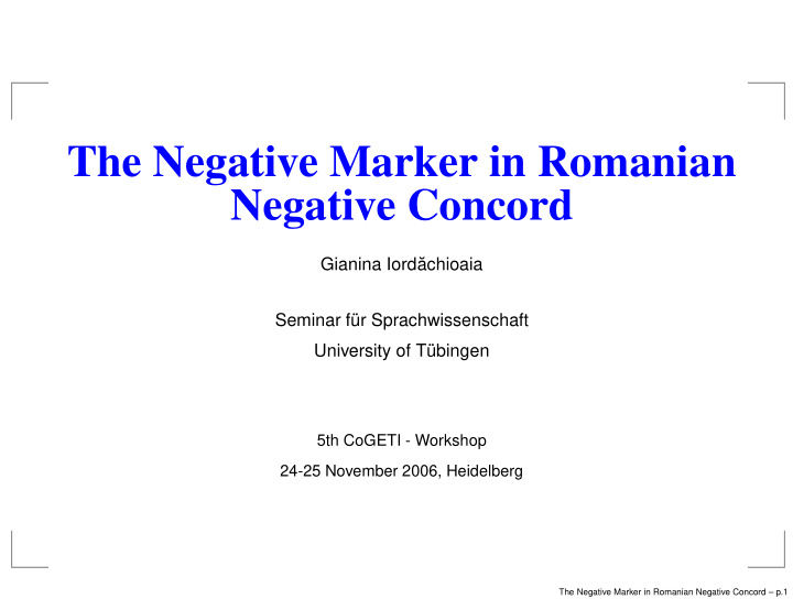 the negative marker in romanian negative concord