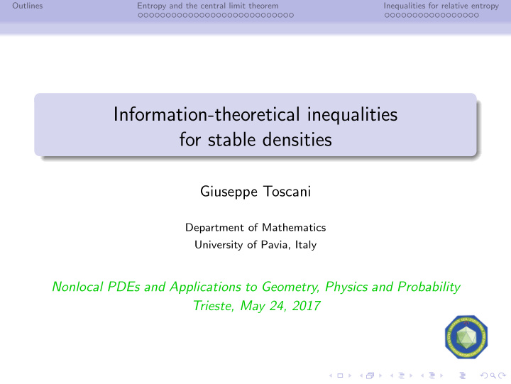 information theoretical inequalities for stable densities