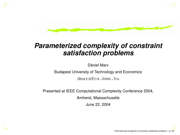 parameterized complexity of constraint satisfaction