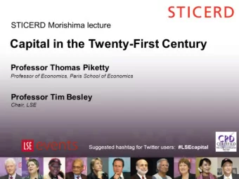 Capital in the 21 st century  Thomas Piketty  Paris School of Economics  LSE, June 16 2014  This