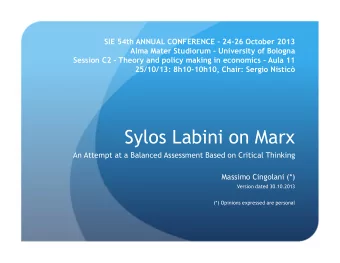 Sylos Labini on Marx  An Attempt at a Balanced Assessment Based on Critical Thinking  Massimo