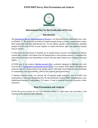 EWEI IDEP Survey Data Presentation and Analysis  International Day for the Eradication of Poverty