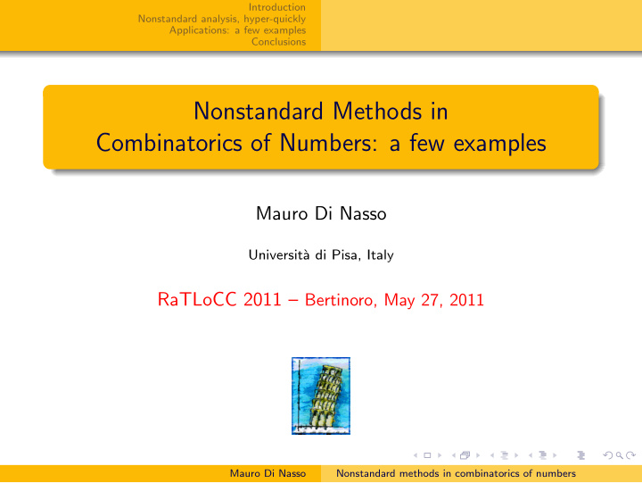 nonstandard methods in combinatorics of numbers a few