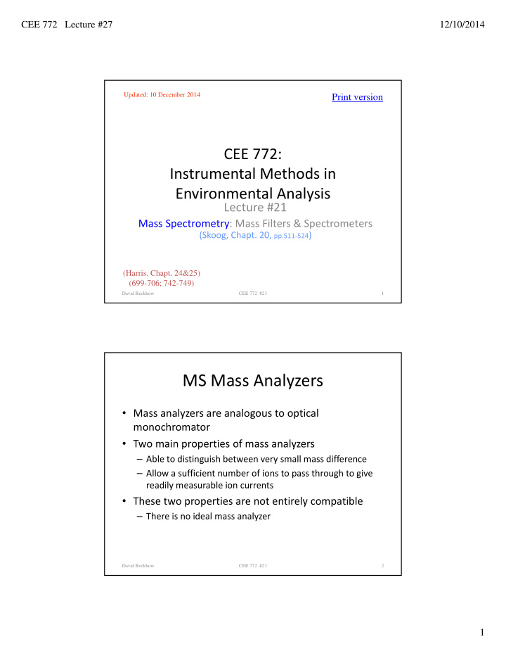 ms mass analyzers