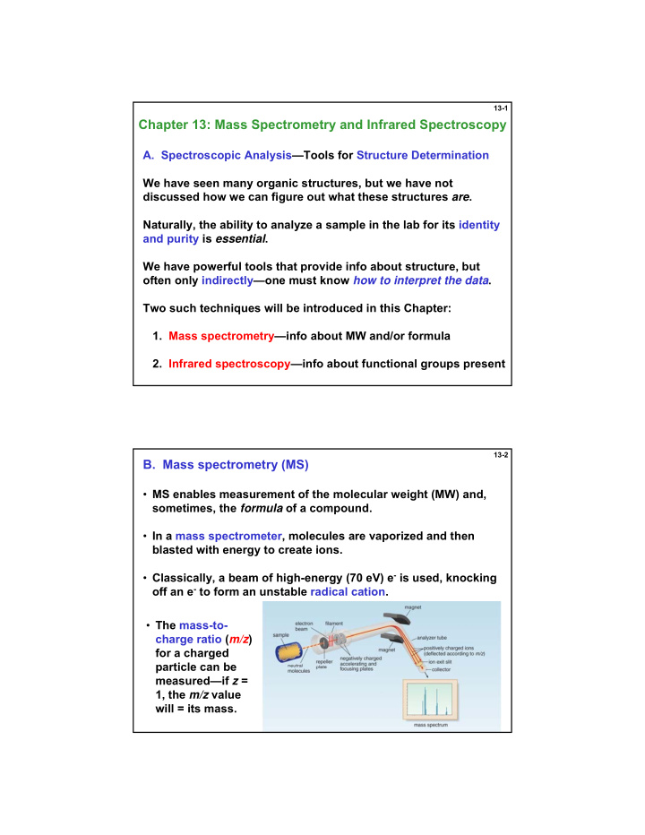 chapter 13 mass spectrometry and infrared spectroscopy