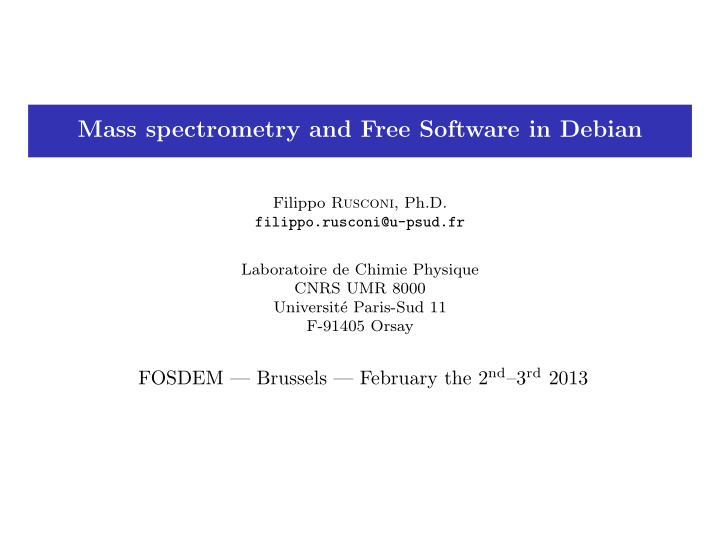 mass spectrometry and free software in debian