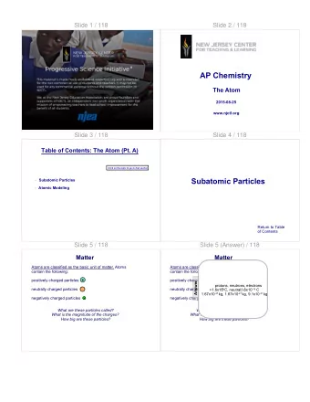 AP Chemistry  The Atom  2015-08-25  www.njctl.org  Slide 3 / 118  Slide 4 / 118  Table of Contents: